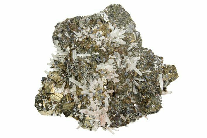 Gleaming Cubic Pyrite Crystals and Quartz on Sphalerite - Peru #369838